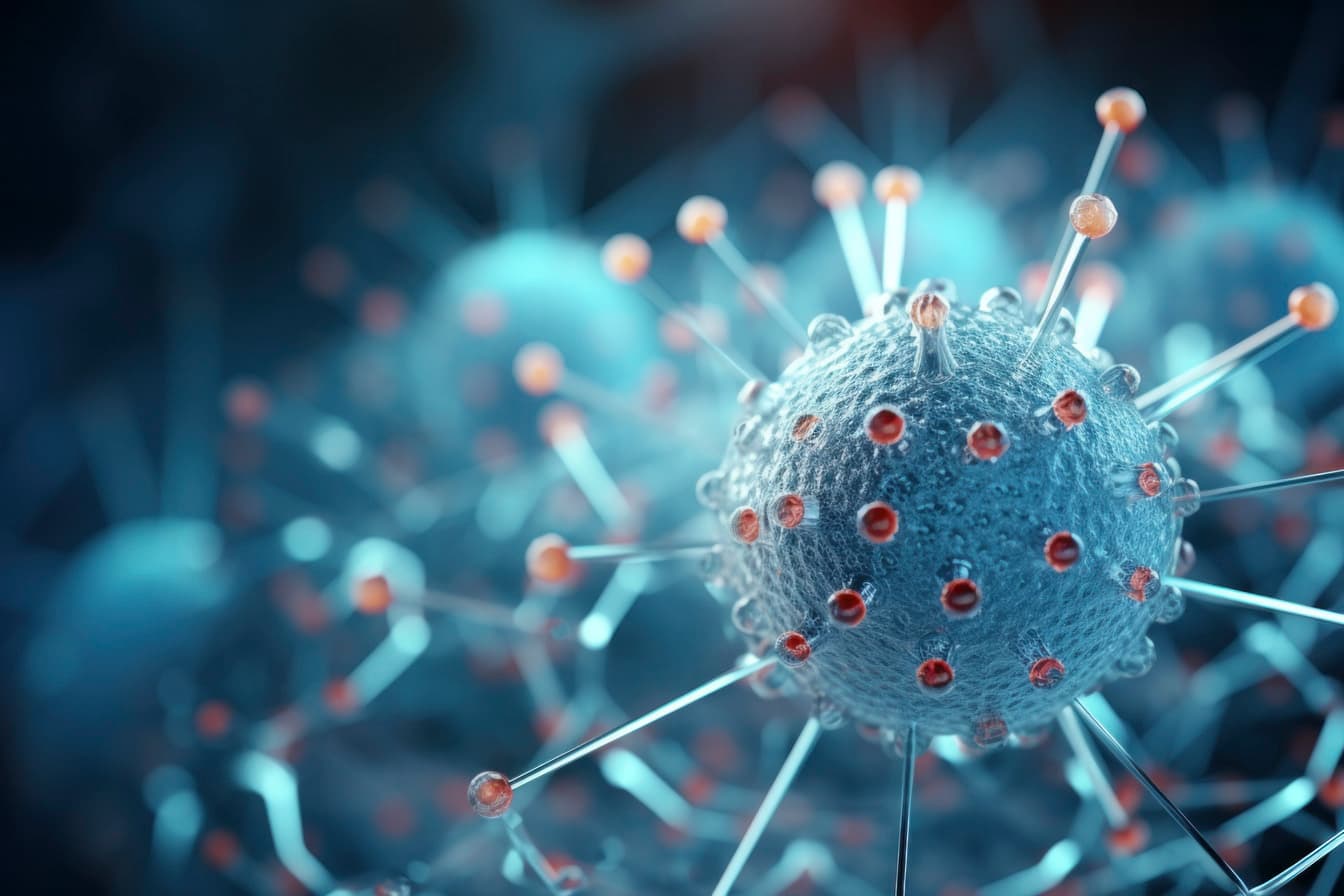 An abstract image of a molecule or some other microscopic particle.